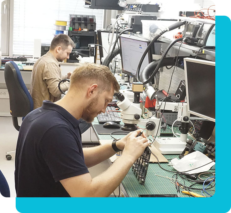 Two hardware developers collaborating